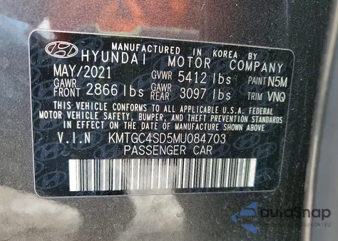 2021 Genesis G80 Base z USA, uszkodzony, nr VIN KMTGC4SD5MU084703